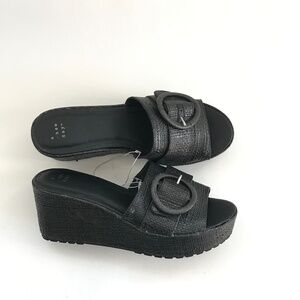 A NEW DAY Victoria Wedge Heel Sandal Open Toe Platform Slide Shoe Black Size 11